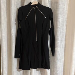 Blackmilk Black Long Sleeve Dress with Silver Detail